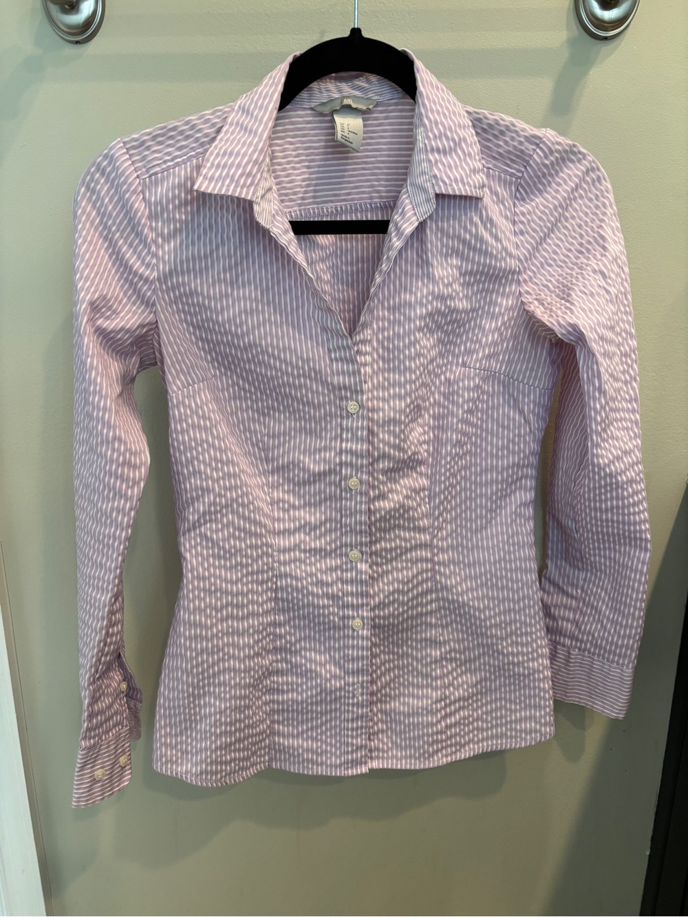 H&M Light Pink and White Striped Dress Shirt
